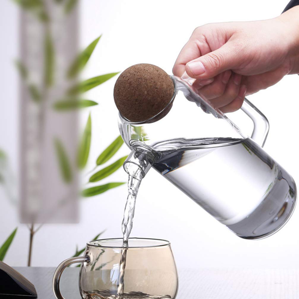 Hemoton Jarra de vidrio con corcho bola tapa de vidrio té jarra de agua jarra de vidrio té té hervidor helado jarra para uso doméstico (800 ml) transparente