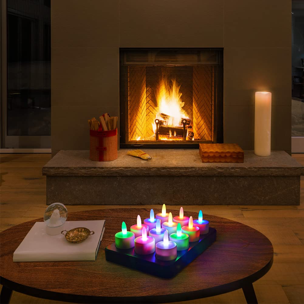LED Teelichter wiederaufladbar,Fernbedienung,Timer,RGB,wasserdicht,12 Stück | 55 Stunden Brenndauer, flammenlos, ideal für Heim und Partydekoration