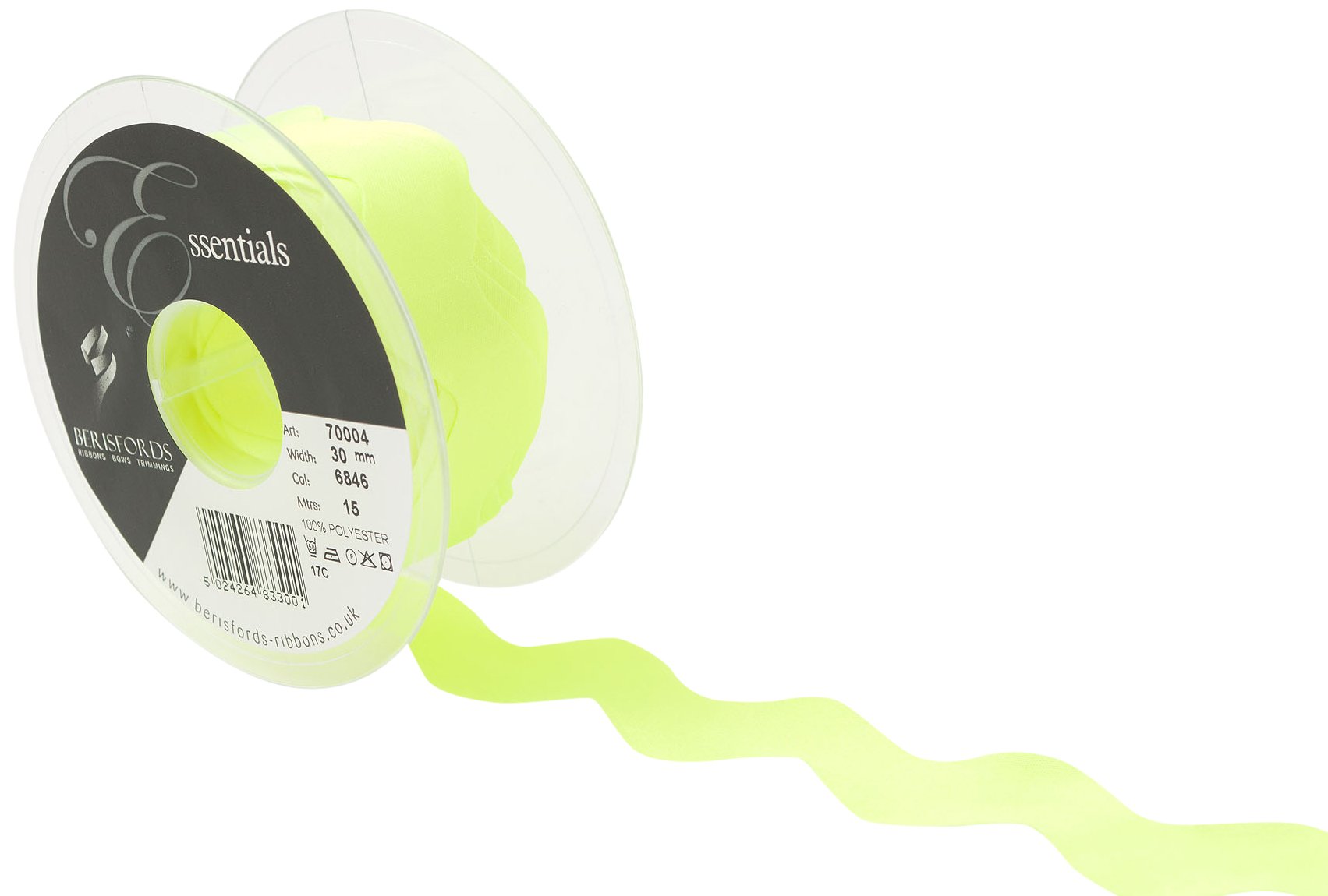 Berisfords RIC RAC, Polyester, Flo Yellow, 10.2 x 4.5 x 10.2 cm