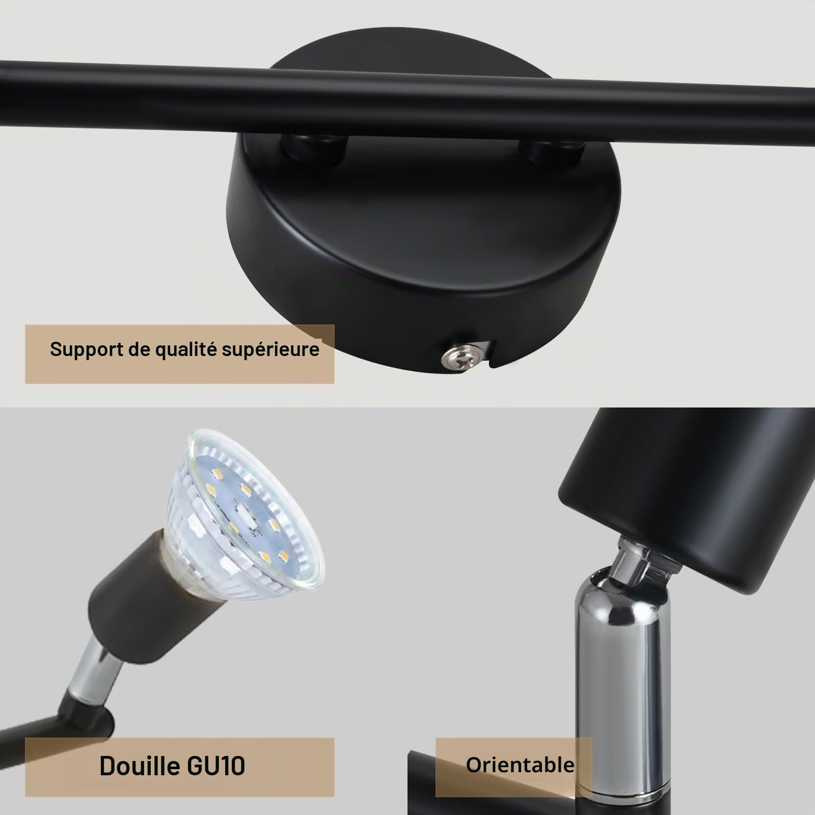 Plafonnier LED 6 Spot GU10 Éclairage Plafond Noir Luminaire Spot