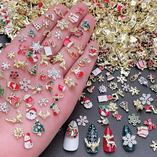 25 Pcs Cute Christmas Nail Charms and Gems 3D Gold Snowflake Nail Jewelry Winter Santa Claus Nail Rhinestones Charms Nails Mixed Styles Xmas Snowman elk Nail Nail Gems for Women Acrylic Nail Supplies