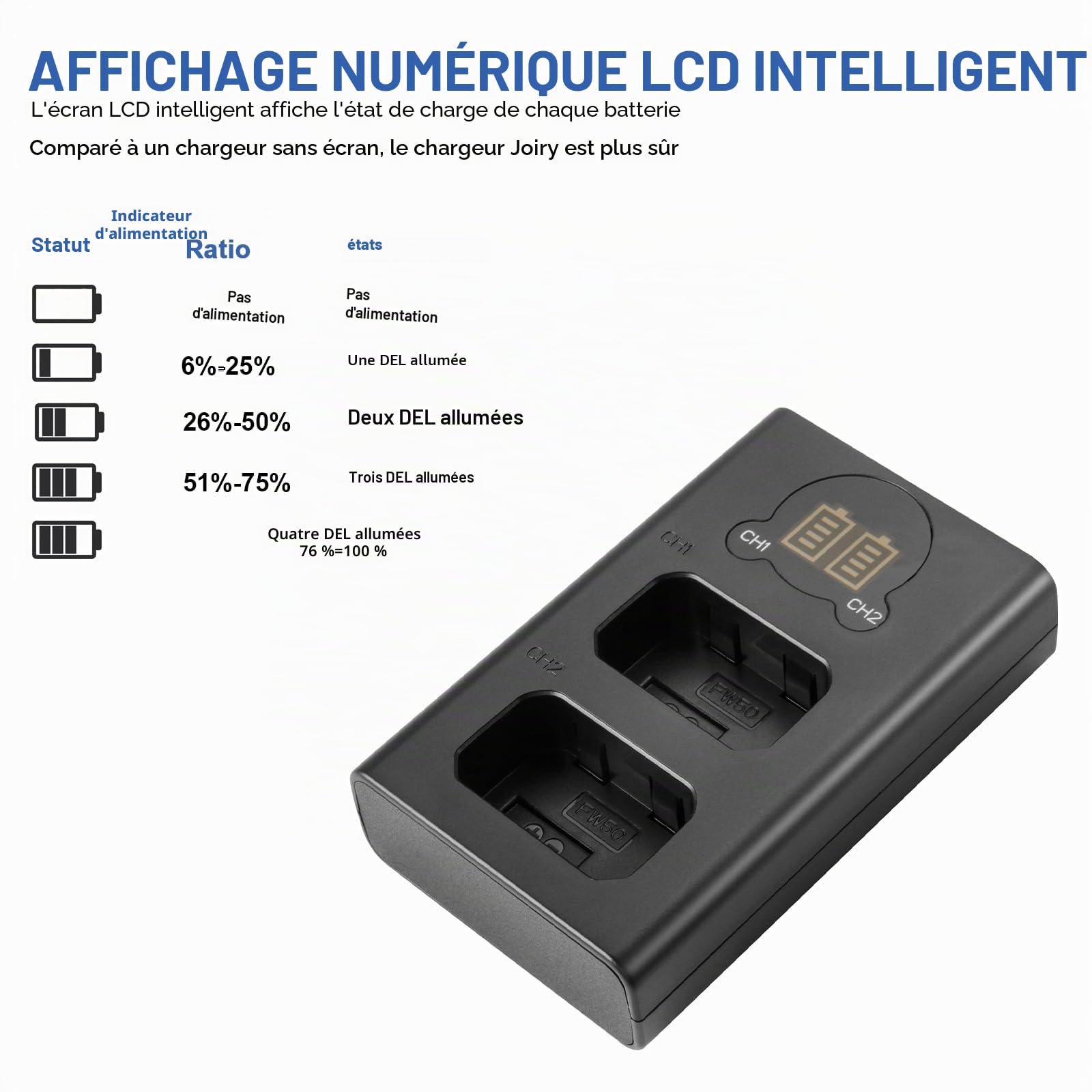 2 X NP-FW50 Batterie de Rechange et Chargeur Double Compatible avec Sony Alpha a6500, a6300, a6000, a7s, a7, a7s II, a5100, a5000, a3000, a7r, a7 II, NEX 3/5/7 Series
