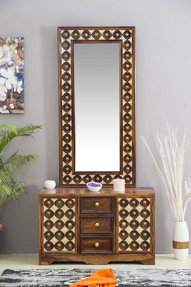 Advika Handicraft Sheesham Solid Wood Brass Dressing Table-image-21