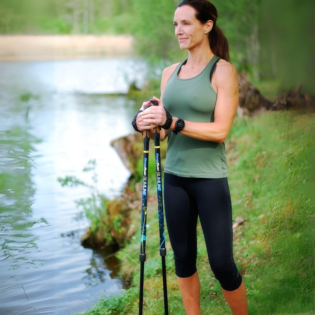 BungyPump Slimline - Bastoni da allenamento Nordic Walking con 4 kg di resistenza e sospensioni (95-135 cm), per allenamento quotidiano e riabilitazione, con cinturino da polso e piedini in gomma