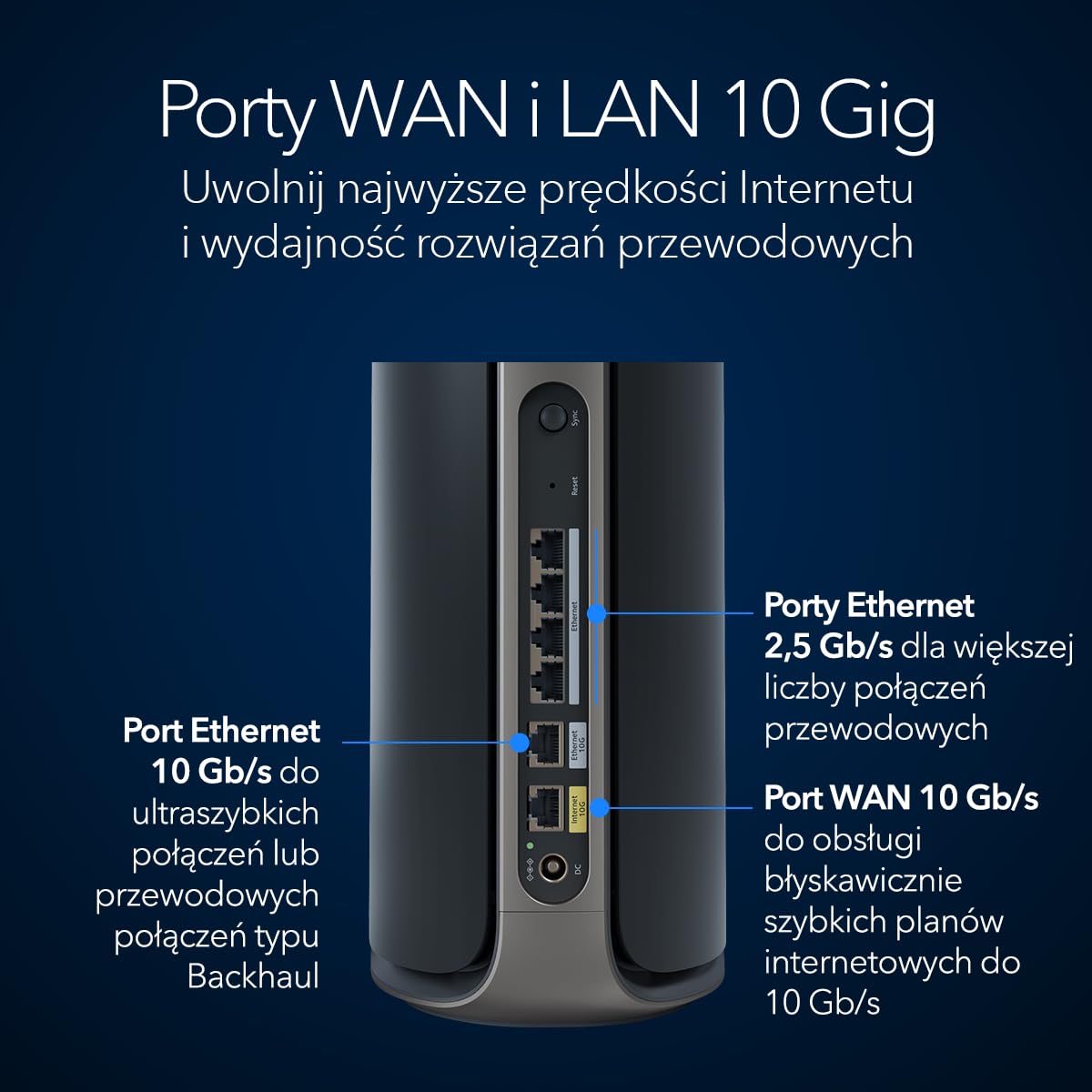 NETGEAR Orbi 970 Czteropasmowy system sieci mesh WiFi 7 czarny (RBE972SB) — router + 1 wzmacniacz satelitarny, funkcje zabezpieczeń, do 27 Gb/s, 440 m2 zasięgu, 200 urządzeń, port internetowy 10 Gb/s