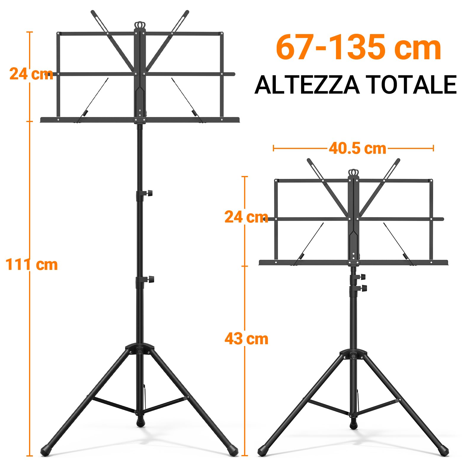 IRONTREE Leggio Musicale - Supporto per Libri a Doppio Uso 2 in 1, Leggio Piegevole Portatile e Leggero con Clip per Spartiti e Borsa da Trasporto, Adatto per Esecuzioni Strumentali (Nero)