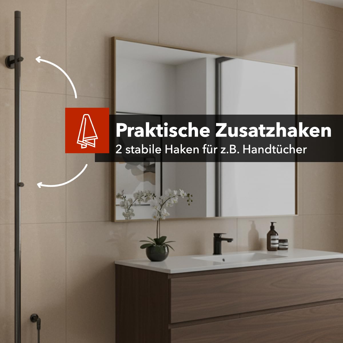 Belvit elektrischer Handtuchtrockner einzeln, Handtuchwärmer elektrisch mit 2 Heizstufen 45/60 °C, Timer 45/90 Min., 60 W, Aluminium, 2 Haken, Wandmontage mit Stecker – Grau Gebürstet