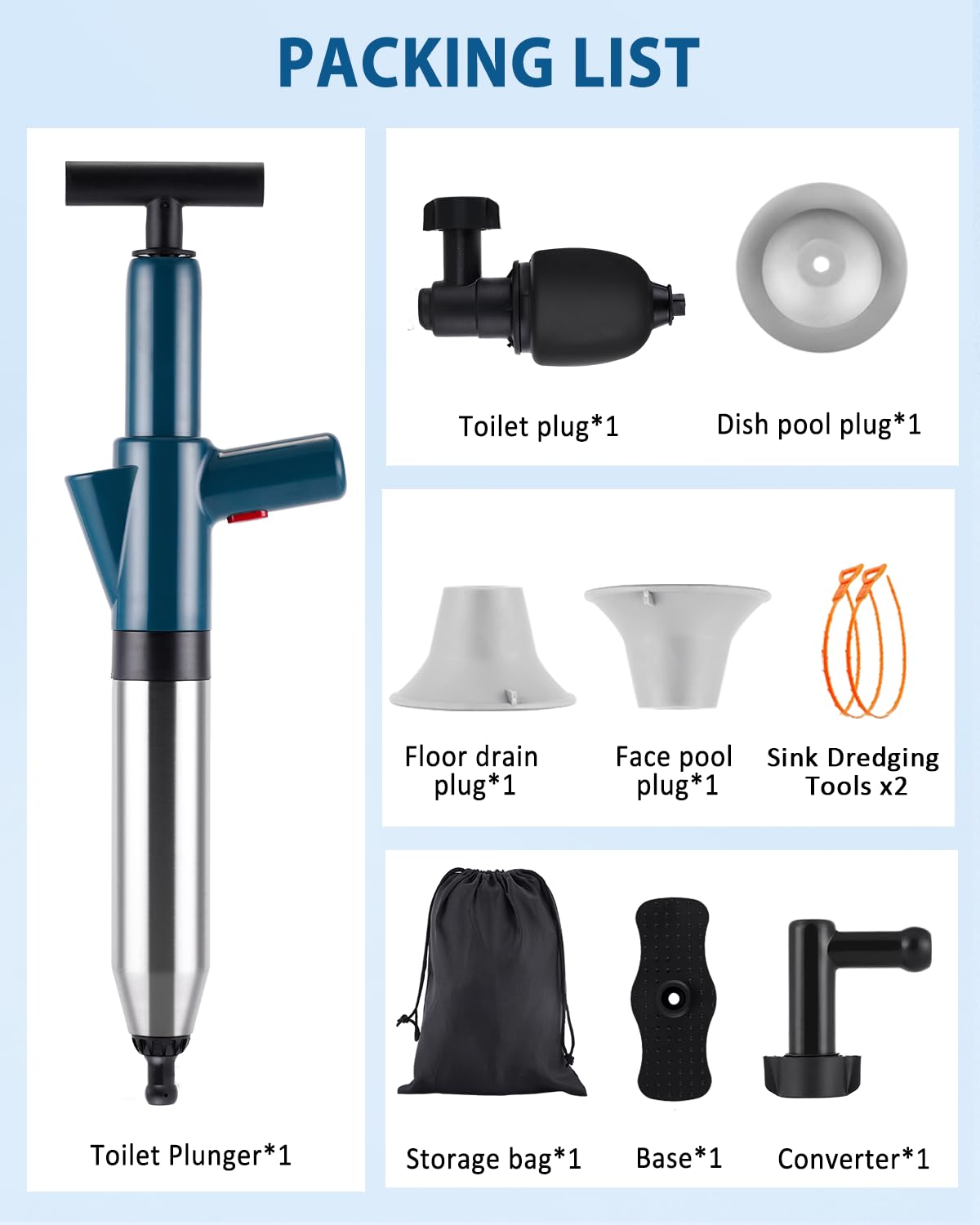 YUCHENGTECH Deboucheur WC Puissant Deboucheur Toilette Haute Pression Avec BaromèTre 4 in 1 Pompe Deboucheur Canalisation pour Déboucher les Toilettes/Lavabo/Baignoire/Drain de Sol