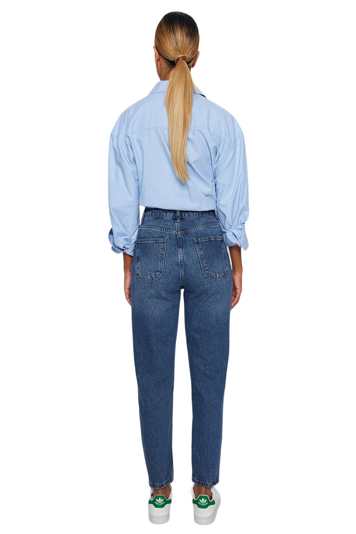 Trendyol - Dark Blue High Waist Mom Jeans Twoaw24je00076, Jeans Donna