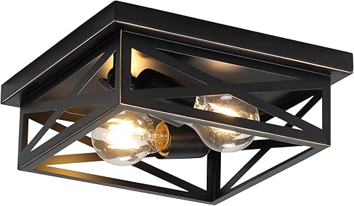 Miniatura 19 de Paquete de 2 Lámparas de Techo de Montaje al Ras Estilo Granja Vintage, Lámpara de Techo de 2 Luces para Pasillo y Cocina, Lámparas Industriales