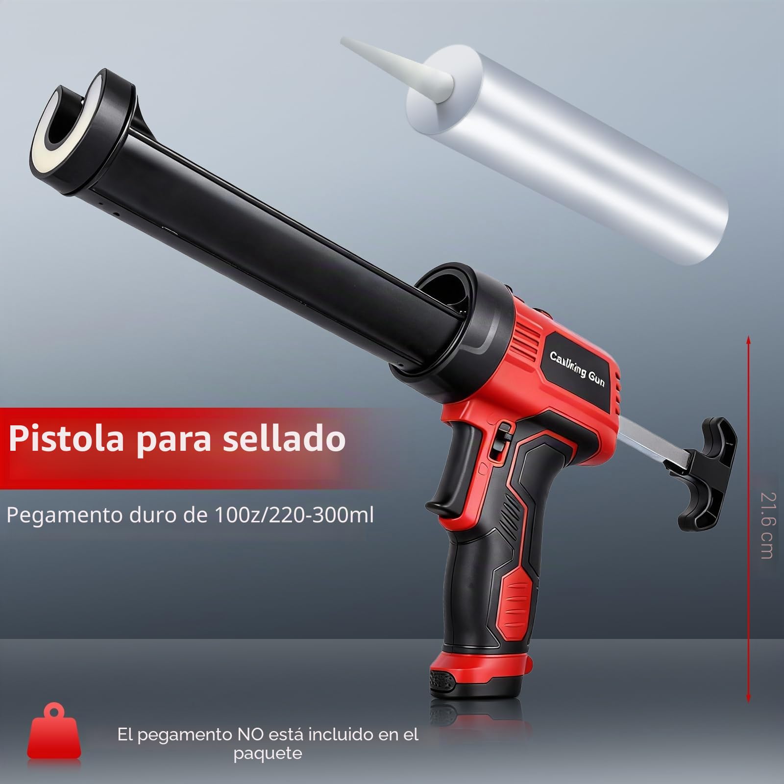 Pistola Silicona Bateria 300ml, Pistola Silicona Eléctrica Inalámbrica a Pilas Ligera de 0.9kg con Luz LED y Mango Ergonómico para Sellar Ventanas Puertas y Juntas para Pilas AA