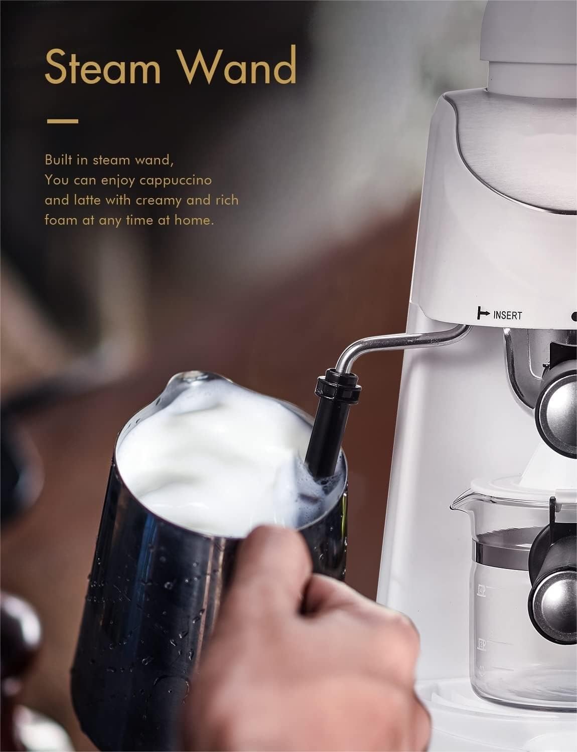 Cafetera Espresso, con Espumador de Leche, Cafetera Espresso con vaporizador, Cafetera Espresso de 3,5 Bar, Cafetera Espresso y Capuchino (Color : White)