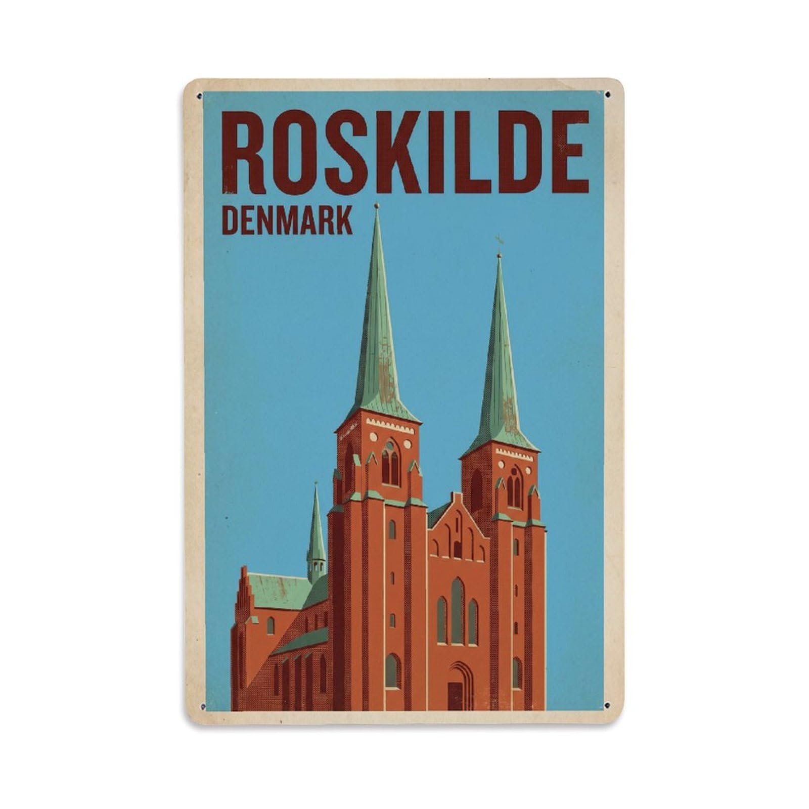 Vintage Denmark Roskilde Travel Metal Tin Sign Plaque Wall Decor for Cafe, Club Bar, Office, Garden Metal Poster 8x12Inch