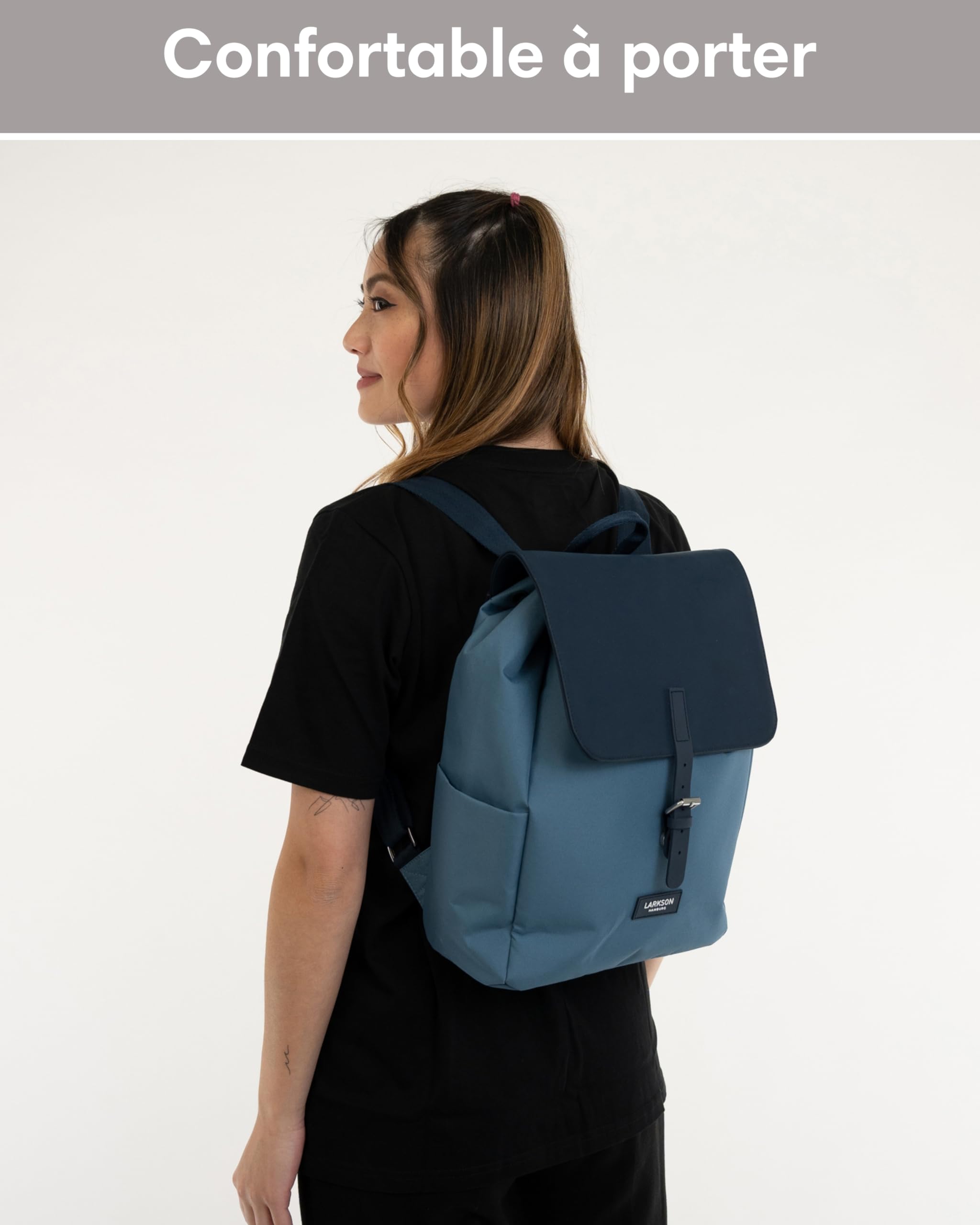 LARKSON Sac à Dos Femme Petit Bleu Multi - Ida - Sac pour l'Université, les Loisirs – Compartiment Rembourré pour Ordinateur Portable 13 Pouces - Hydrofuge