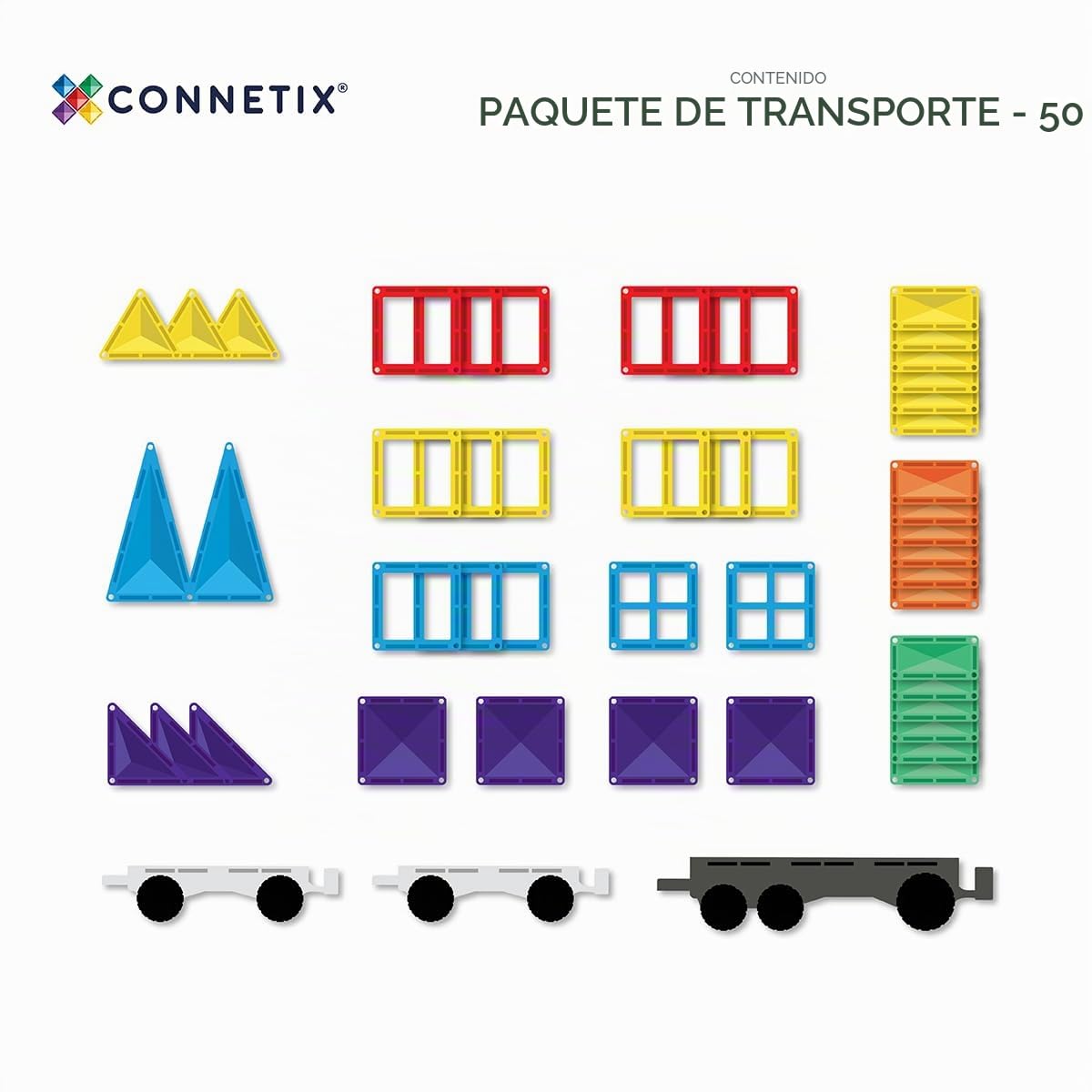 CONNETIX Azulejos Magnéticos Arcoíris Paquete Transporte, 50 Piezas