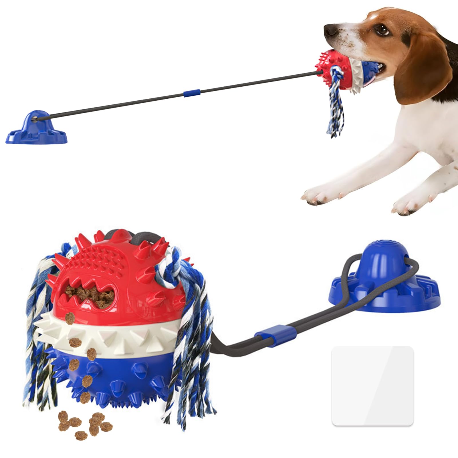 Juguete para perros indestructible, juguete para masticar para perros, juguete para cachorros, juguete chirriante para perros con ventosa, juguete para perros molar con cuerda para masticar bola de