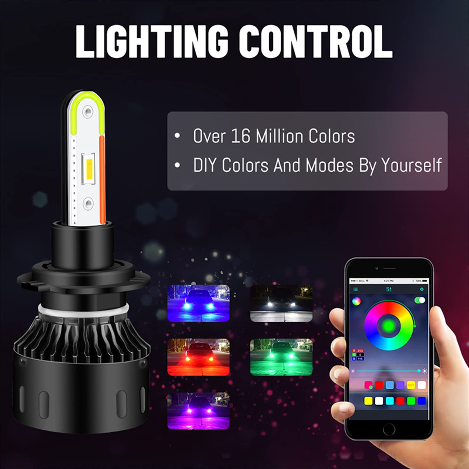 Amazon | ヘッドランプLED電球、H4 H7 LED RGBヘッドライト