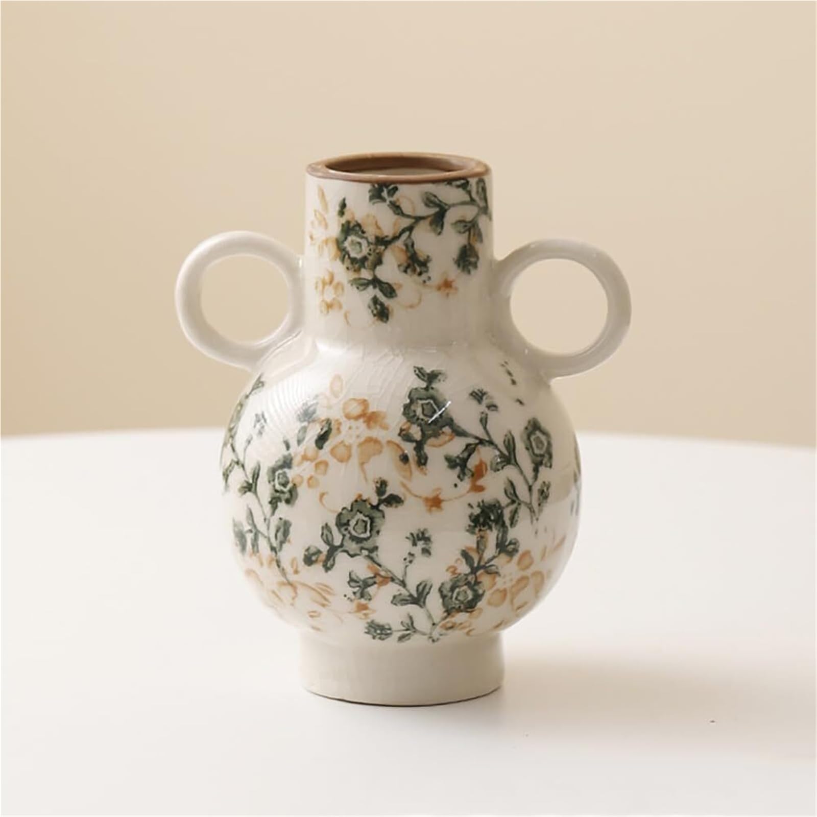 Vase floral chinois vert vintage en céramique craquelée déco de table