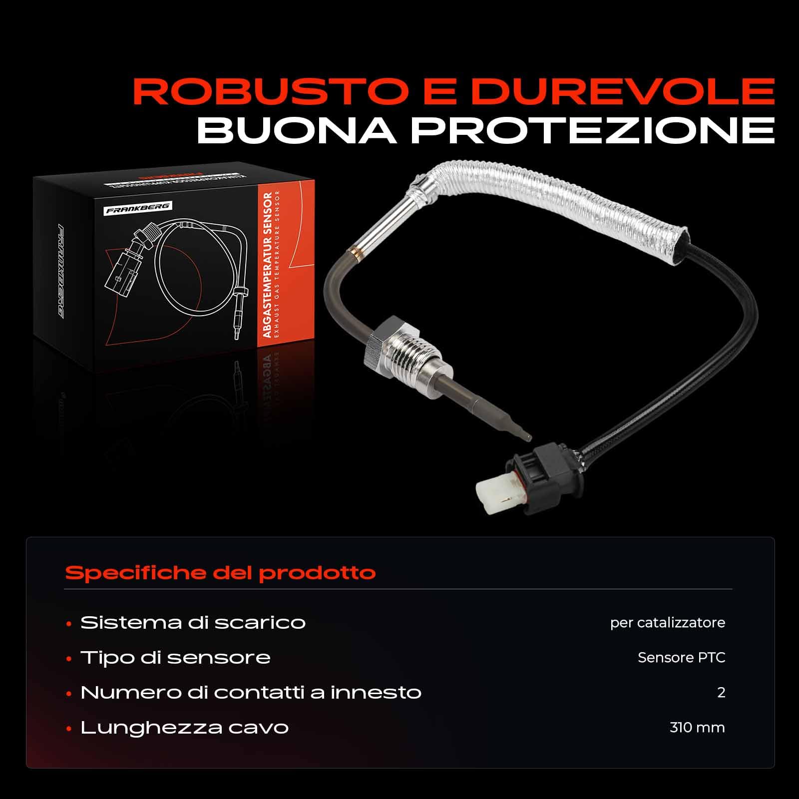 Frankberg Sensore temperatura gas di scarico Sensore gas di scarico 2-Poli Compatibile con B-Class W242 W246 Fortwo Coupé 451 CLA Shooting Brake X117 GLClasse A X156 Classe A W176 Replace# 0009051532