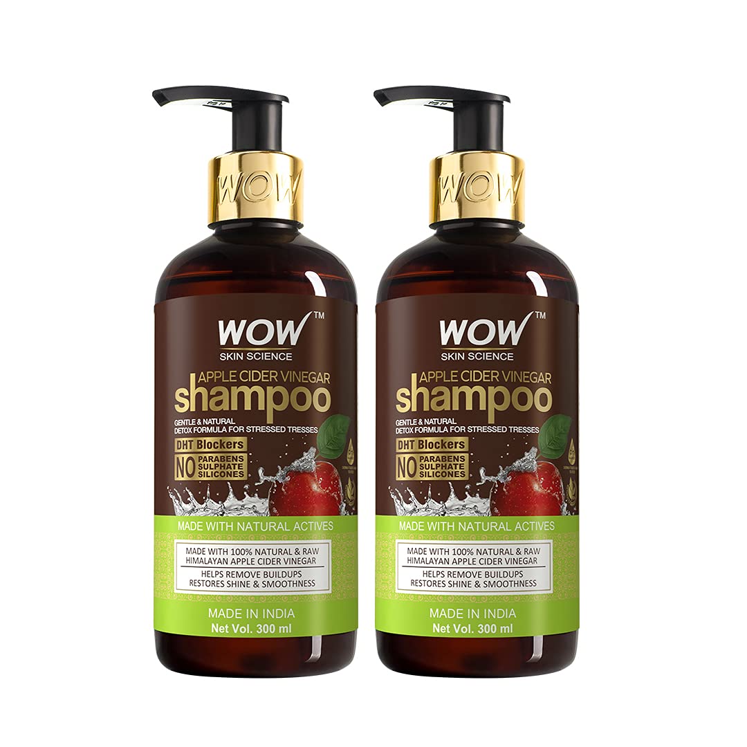 WOW Skin ScienceApple Cider Vinegar Shampoo - Restores Shine & Smoothness - No Parabens, Sulphates & Silicones - Pack of 2 - Net Vol 600ml