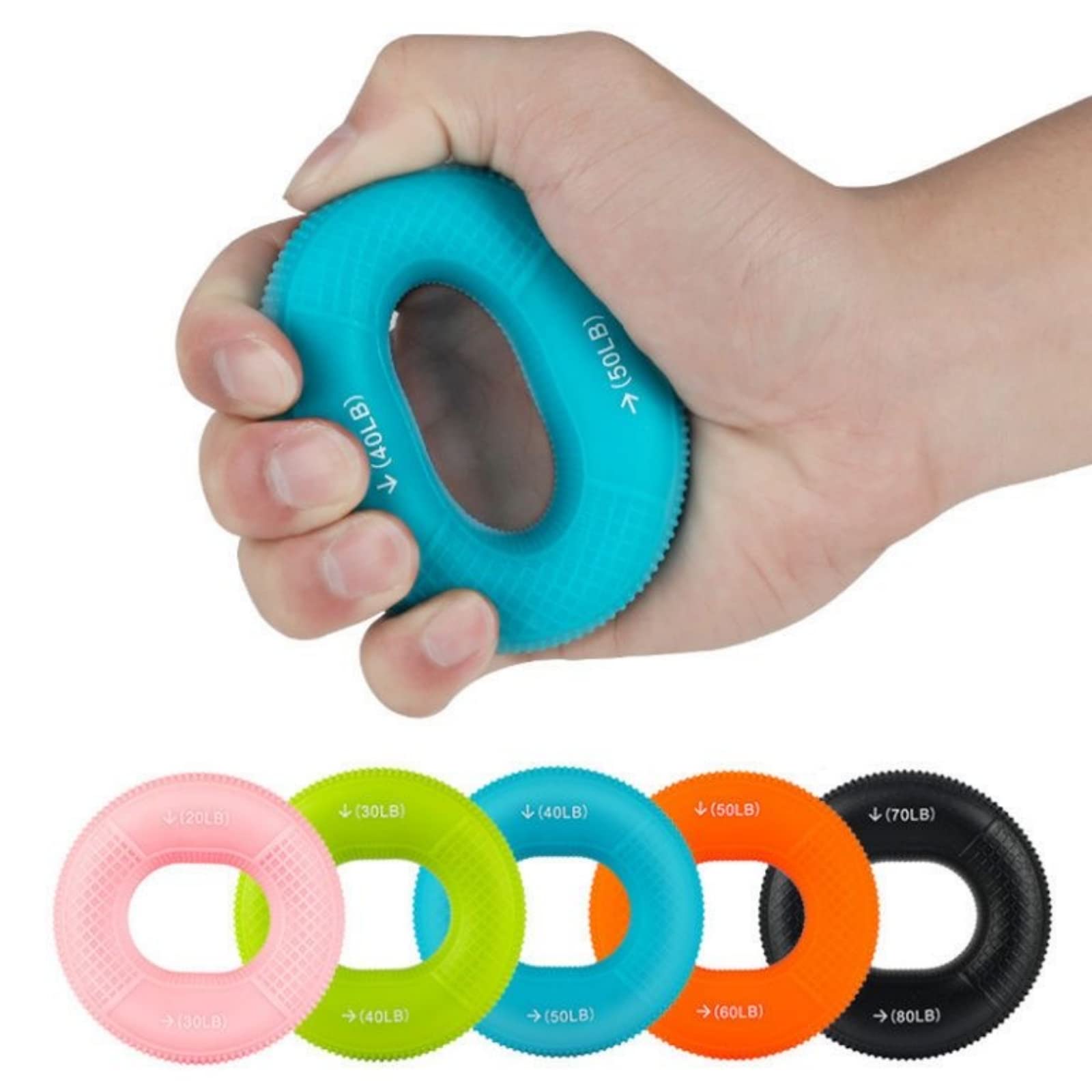HONPOLOSilicone Hand Grip Exerciser Finger O-Shaped Grip Device Silicone Grip Ring Children Adult Hand Strength Massage Elastic Training Equipment Relieving Fatigue & Stress 20-80 LBS