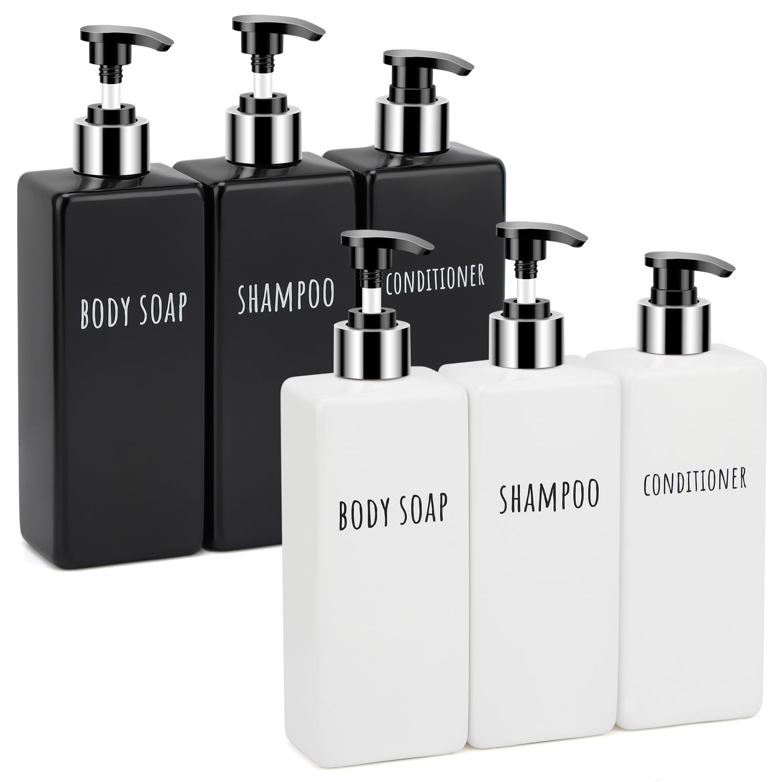 Segbeauty 6 dispenser di sapone da bagno, bottiglie riutilizzabili per shampoo e balsamo, 500 ml, dispenser di sapone liquido quadrato in plastica nera, dispenser per sapone liquido, dispenser per