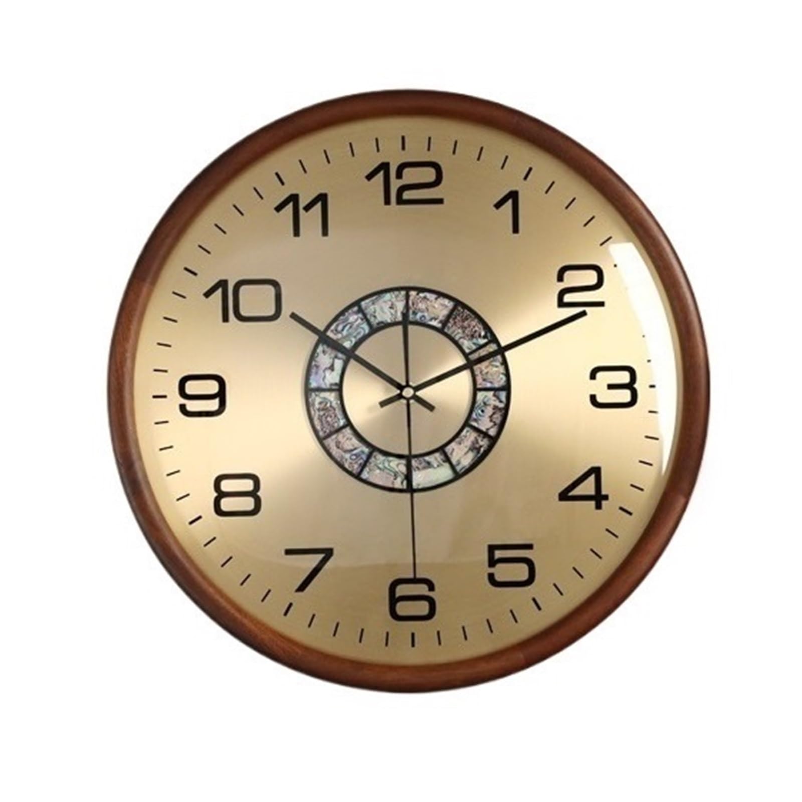 DFHS46JK Wall Decor Round Wall Clock Modern Minimalist Design Silent Operation Battery Powered for living room decor(Walnut wood mother of pearl dial)