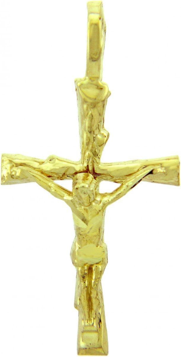 Solid 14k Yellow Gold Textured Cross Charm Crucifix Pendant