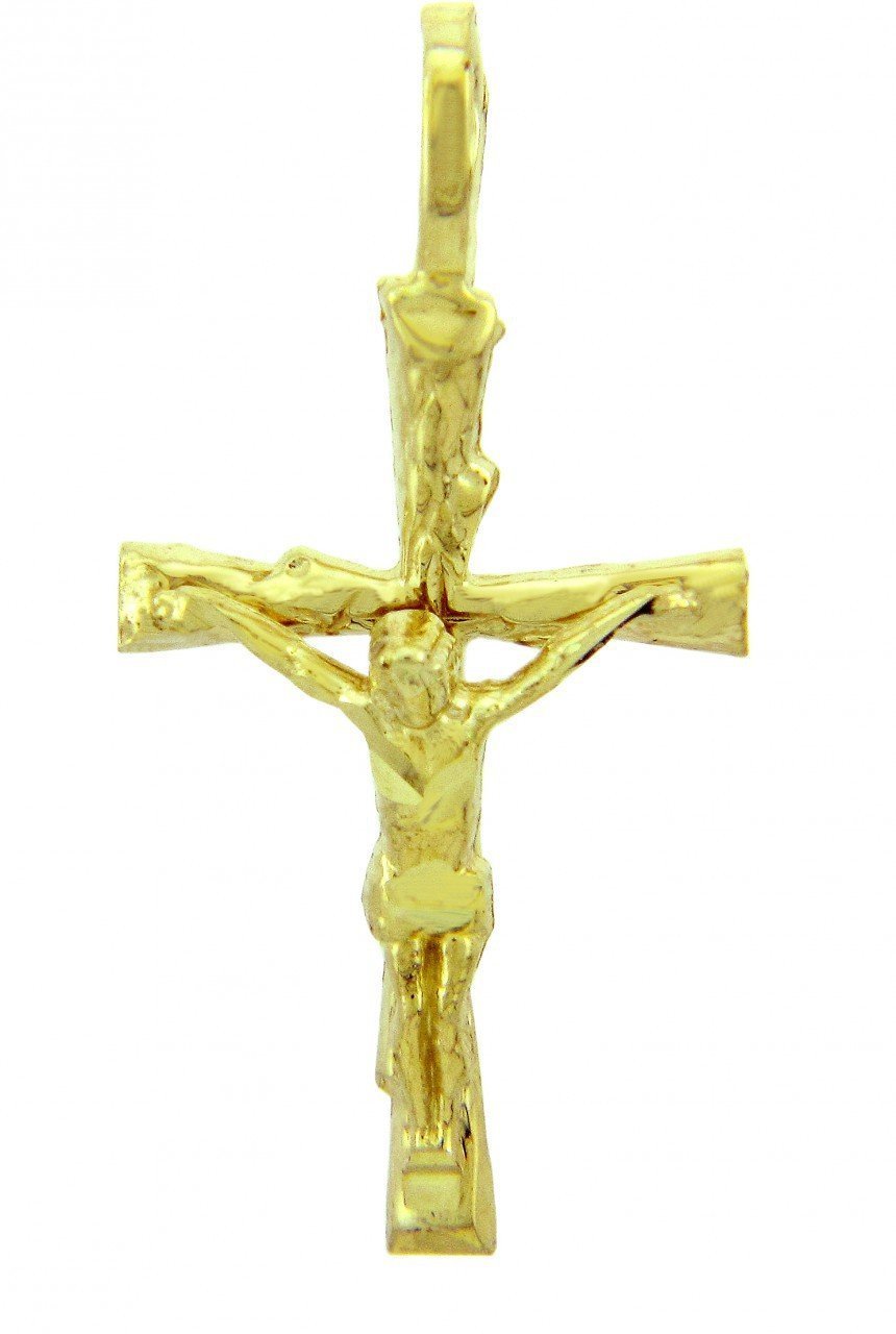 Solid 14k Yellow Gold Textured Cross Charm Crucifix Pendant