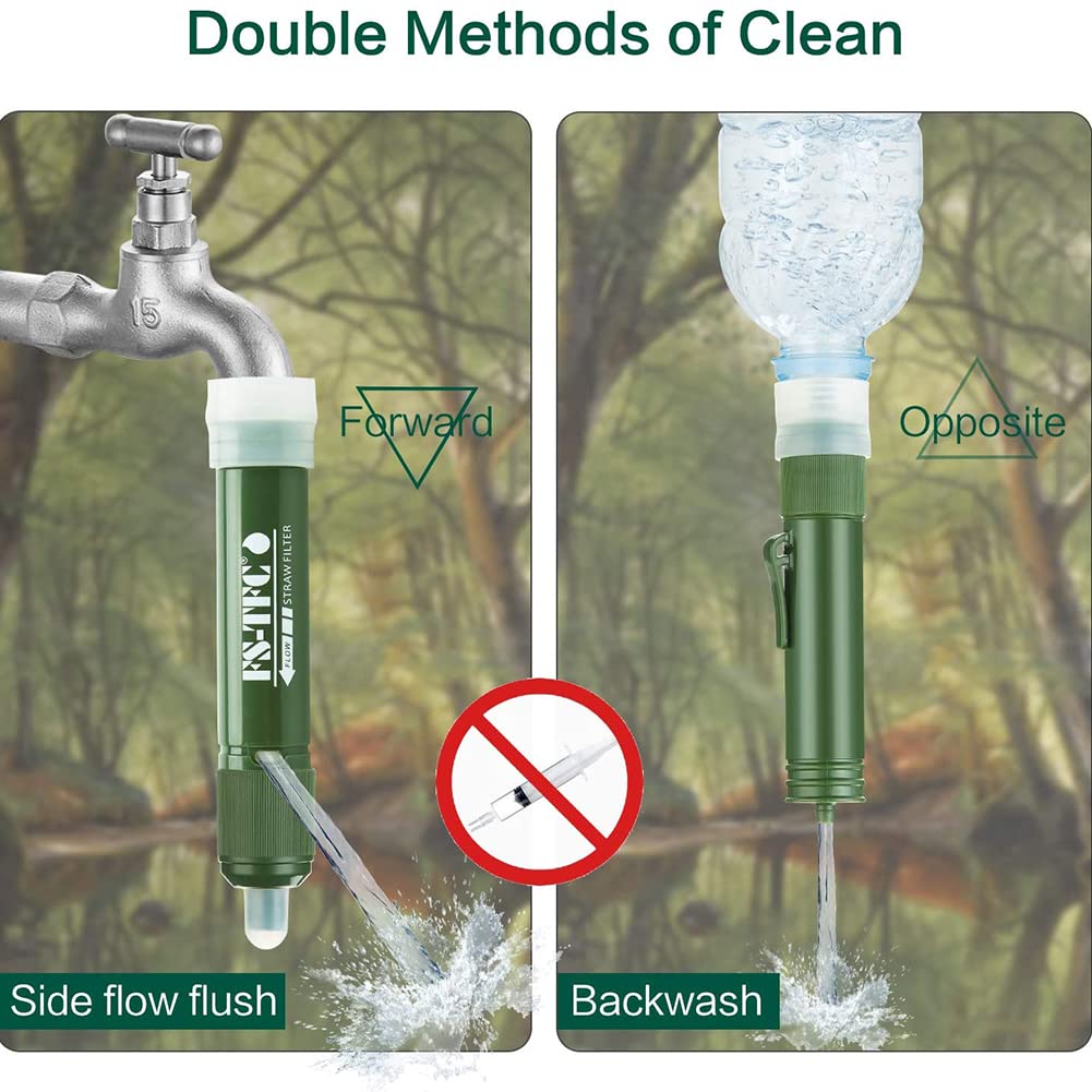 Filtro de agua al aire libre 3000L Mini purificador agua portátil para acampar elimina el 99.99% de bacterias, con pajita y bolsa almacenamiento, para viajes y preparación para emergencias (2 PCS)
