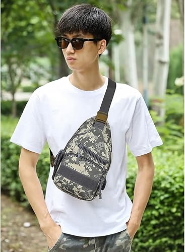 Miniatura 6 de RTGGSEL Bolsas de hombro tácticas de camuflaje para hombre, de viaje, militar, MOLLE EDC, bolsa cruzada en el pecho con puerto de carga USB,