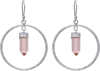 Veracity Jewelry Morganite Spike Shape Earrings For Women - 925 Sterling Silver Earrings For Women - Morganite Circle Style Dangle Fashion Statement Earring - Pencil Shape Handmade Earrings For Girls - VSE-81