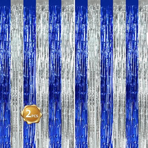 Image of BEISHIDA 2Pcs Blue Silver Door Streamers Congrats Grade 2026 Decoration Backdrop Foil Fringe Tinsel Party Streamers Curtains for Birthday Graduation Winter Party Decoations (3.28 ft x 6.56 ft)