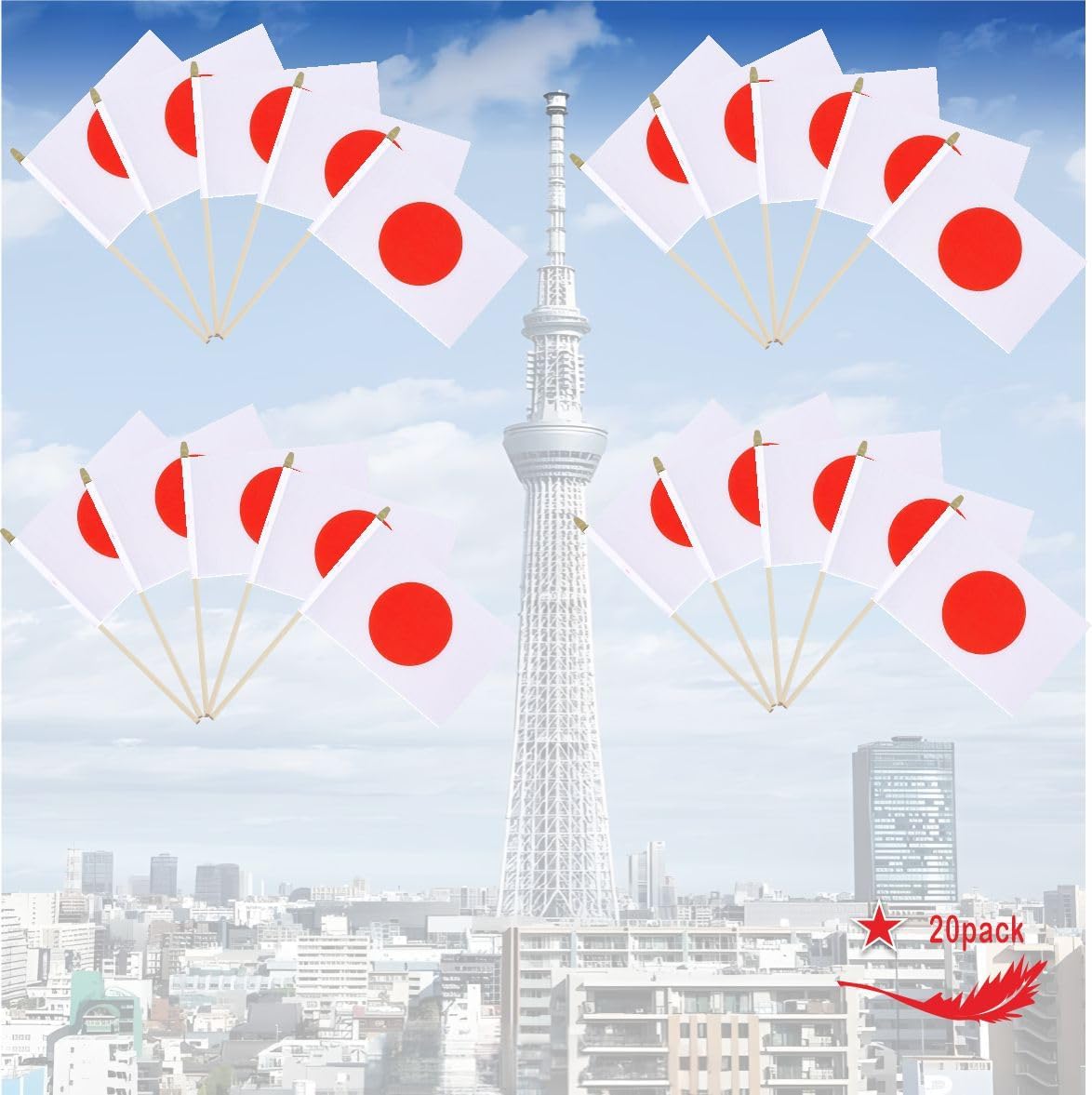 20 Pack Japan Flags Japanese Stick Flag Small Mini Handheld Flags with 12.6inch Wooden Poles for National Day,World Cup,Sports Events,Party Decorations (5×8 Inches) - Image 6