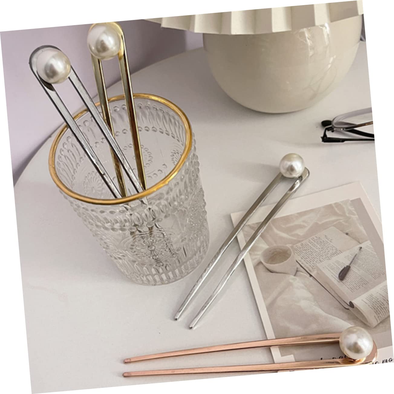 FRCOLOR 12stücke Teiliges Metall-haarforke Mit Perlen Elegante Haarnadeln Für Hochsteckfrisuren Geeignet Für Verschiedene Anlässe Stilvolle Haaraccessoires Für Frauen Roségold Und
