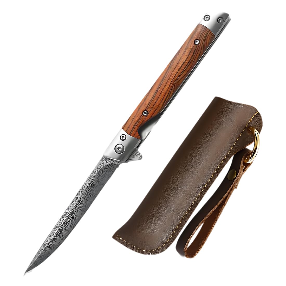 CPJJ 1 Pieces Folding Tool, Multi Tool with Blade,9Cm Stainless Steel Foldable Multifunctional Cutting Tool with Leather Storage Bag for Camping, Hiking and Bushcraft,Family (Pattern Design A)