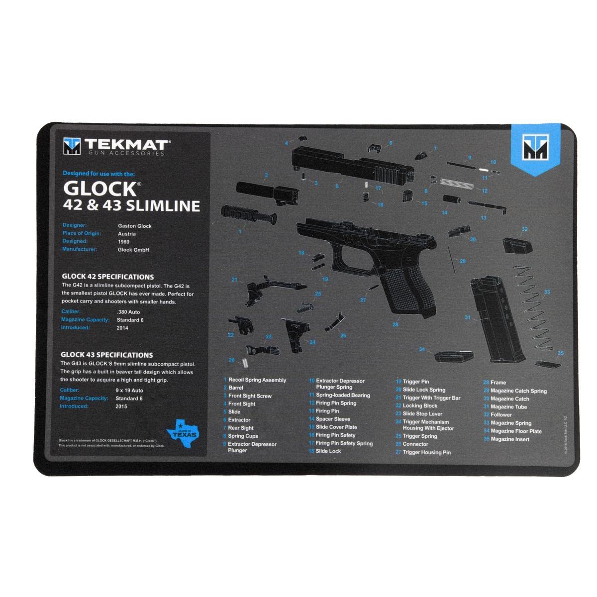 Tekmat Glock 42/43 Gun Cleaning MAT Blue