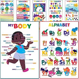Youngever 12 Pack Laminated Educational Preschool Posters for Toddlers and Kids, Learning Posters, Classroom Posters, Teaching Posters, Alphabet ABC Posters (40CM x 28CM)