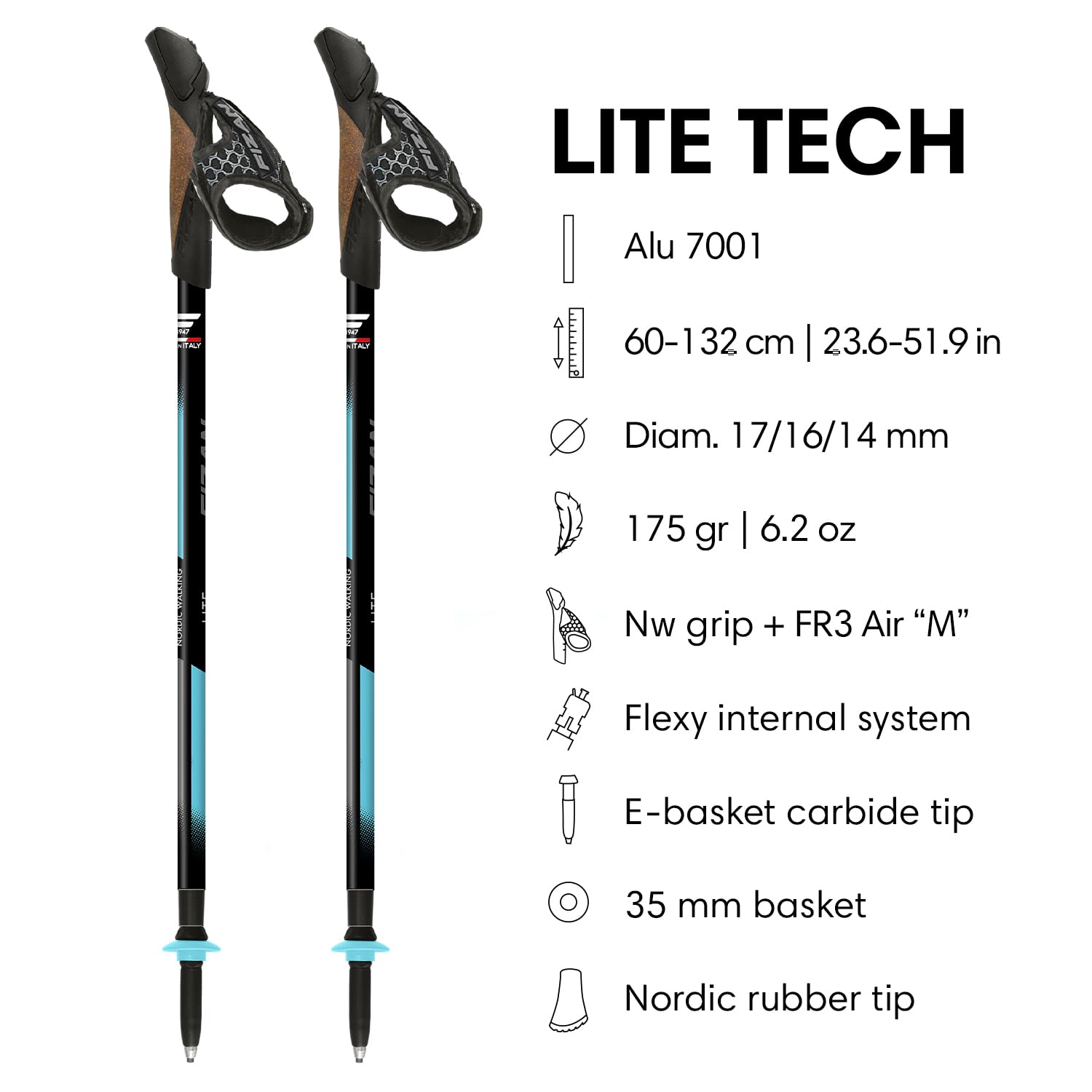 Fizan Lite Tech - Bastones de Senderismo nórdicos ultraligeros de 6.2 onzas, para mochileros, Bastones de Senderismo, Ajustables, telescópicos, Bastones para Caminar