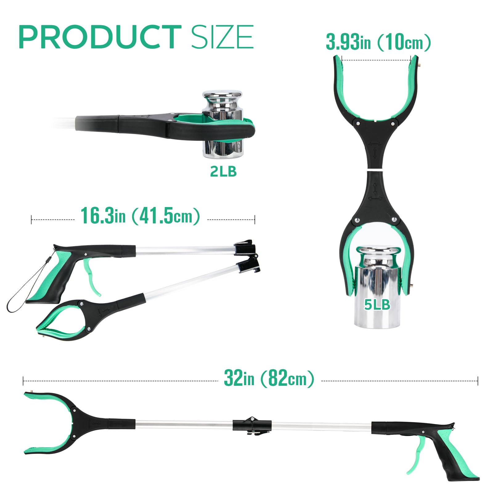 Herramienta de agarre y herramienta de recogida, edición actualizada 2024, herramienta de recogida plegable de 32 pulgadas con fuerte agarre magnético, mandíbula antideslizante giratoria de 360°,