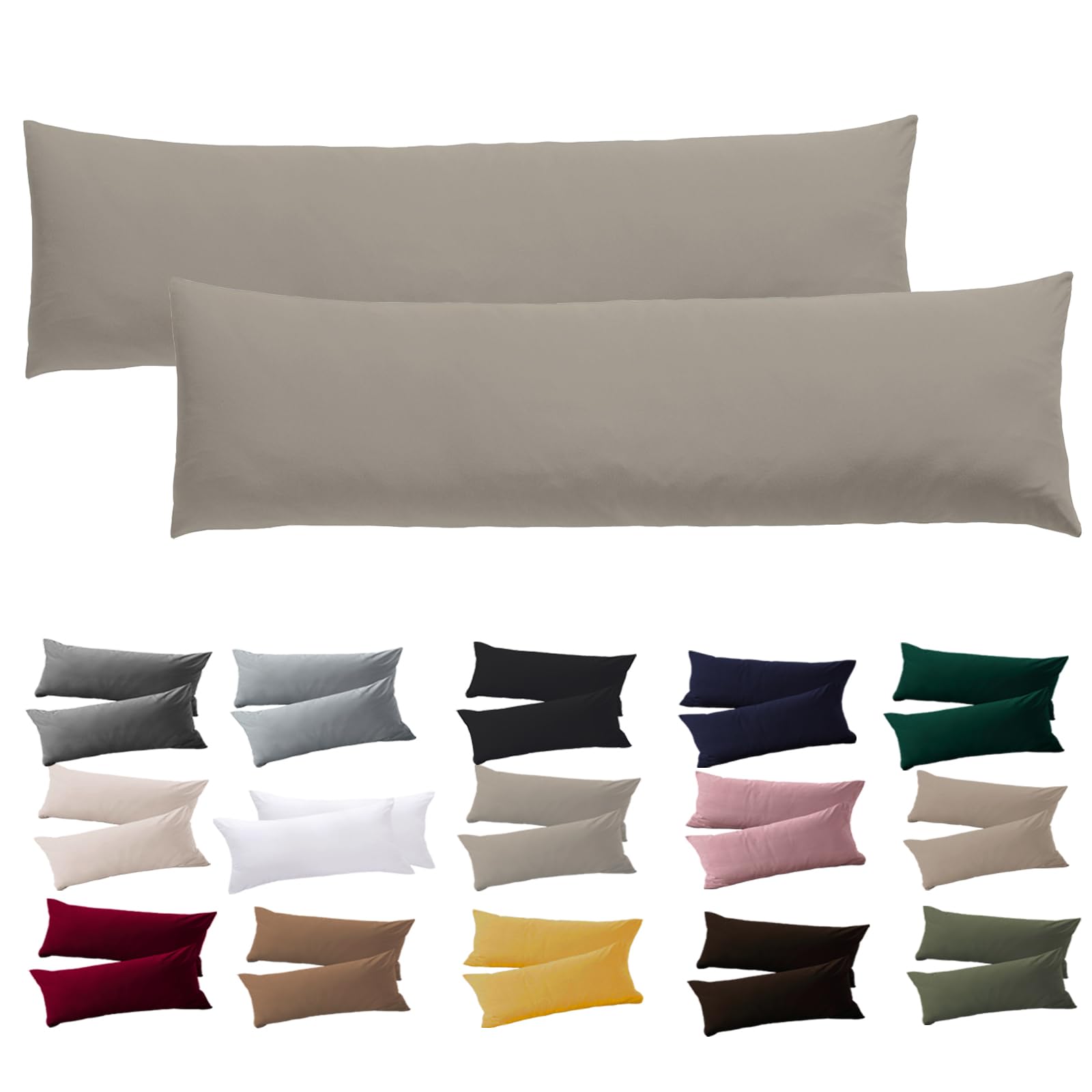Soifox Seitenschläferkissen Bezug 40 x 145-2er Set Taupe Kissenbezug mit Reißverschluss 100% Mikrofaser Resistent und Hypoallergen Kissenbezüge für Seitenschläferkissen