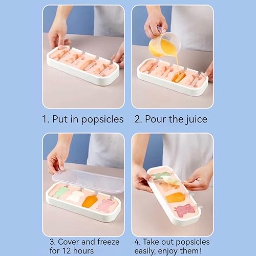 Miniatura 5 de Juego de 2 moldes para paletas de fresa, 4 piezas, moldes para hacer helados, moldes de helado congelados, accesorios de cocina, fácil liberación,