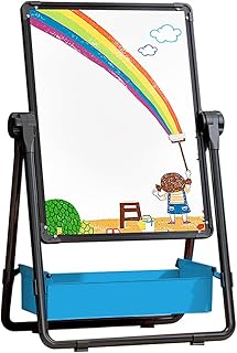 Kids Art Easel with 29.5inch-44inch Height Adjustable Whiteboard&Chalkboard Double Sided Easel 360°Rotating Standing Art Easel for Kids Black