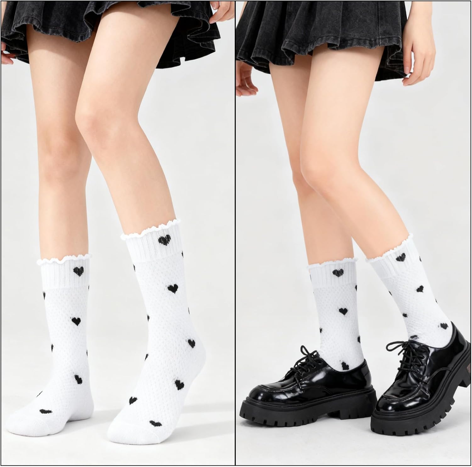 6 Pairs Cute Ruffle Ankle Sock Women's Ruffle Socks Turn-Cuff Frilly Sock Mesh Breathable Thin Socks Knit Cotton Crew Ankle Sockes Gifts for Women, Girls - Image 4