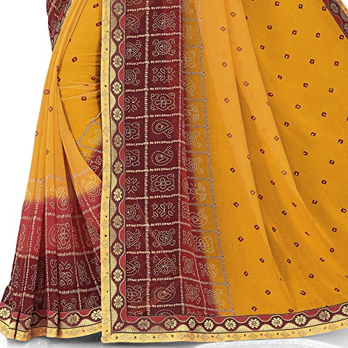 Image of MIRCHI FASHION Women Saree Georgette Traditional Bandhani | Ethnic Printed Sari for Social Gatherings with Unstitched Blouse Piece