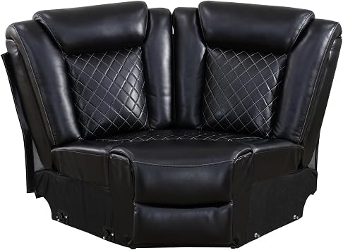 Trenana Power Leather Recliner Sectional Sofa, L Shape Sofa with Coffee Table, Cup Holder, Storage Console for Living Room/Home Theater for House/Home Theater, Black W