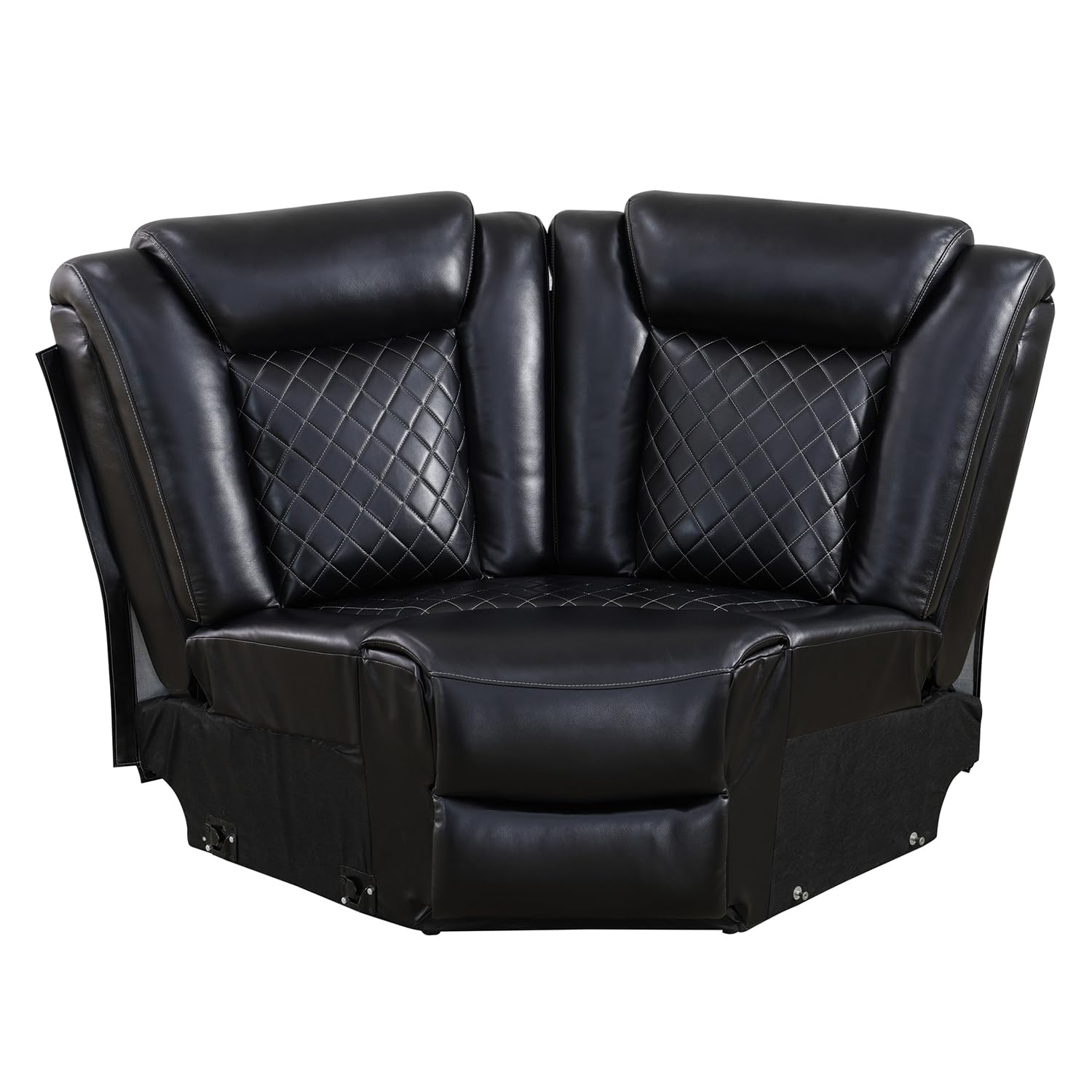 Trenana Power Leather Recliner Sectional Sofa, L Shape Sofa with Coffee Table, Cup Holder, Storage Console for Living Room/Home Theater for House/Home Theater, Black (W)