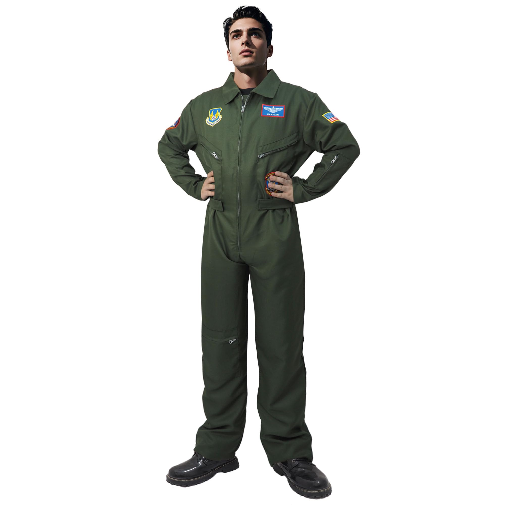 Fighter Pilot Flight Suit Costume - Air Force Jumpsuit Army Military Cosplay for Adults