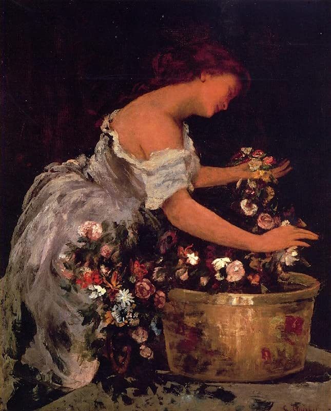 Tableaux Moderne Peinture sur Toile Jeune fille arrangeant des fleurs Jehan Georges Vibert 60x90cm