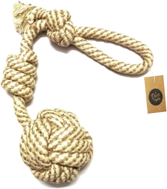 The Dogs Company Natural Ball Tug Rope Chew Dog Toy, Adult Dogs(18 Inch) Multi Color